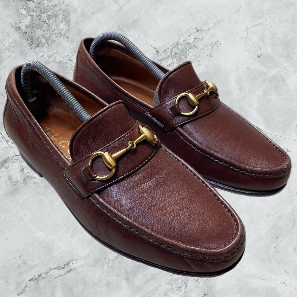 Gucci Brown Leather Loafers with Gold Hardware